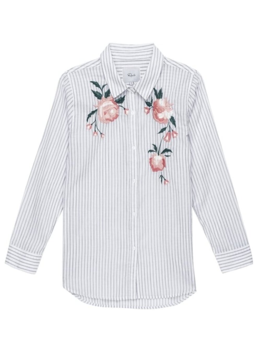 Rails - Nevin Shirt Womens White - Blue Stripe - Pink Embroidered Flowers - XS